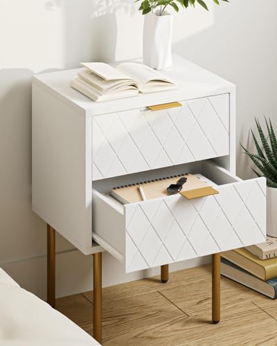 HEYZOEY Nachttisch mit 2 Schubladen, Moderner Nachtschrank, Beistelltisch mit Stauraum für Schlafzimmer und Wohnzimmer(30T x 40B x 56H cm Weiß)