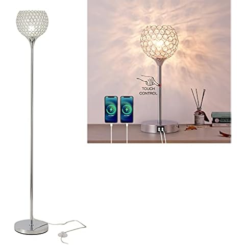 DFL Spherical Silver Crystal Table&Floor Lamp(8.7 in) with Elegant Modern Chrome Finish Lamp Shade for Bedroom, Bulbs Included Cover