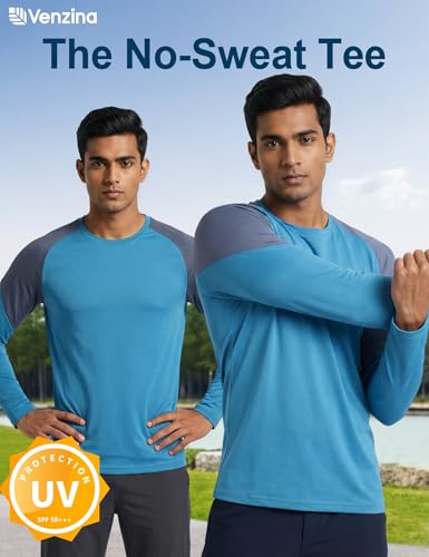 Image of Venzina Men's Long Sleeve Workout Shirt Color Block Quick Dry Athletic Top, Moisture Wicking Fitness & Running Shirt, Breathable Sportswear Tee for Gym, Sports, Casual Wear