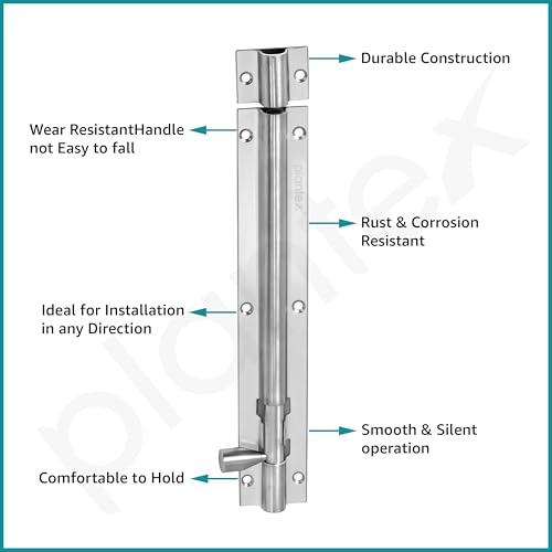 Image of Plantex Stainless Steel Tower Bolt /Tower Bolt for Home,Offices Doors and Windows /Tower Bolt for Main Door /Door Latch /Kundi /Chitakini /Door Latch for Windows - Pack of 2 (Matt Finish, 8 inch)