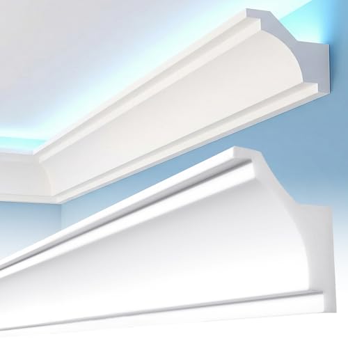 Image of Pushglossy 18 Pcs 47.24″(Total 70.9 Ft) Ceiling Crown Molding with LED Duct Kit for Seamless Ambient Accent Lighting Waterproof Channel for Easy LED Trim Moulding Strip Installation(Rear Groove)