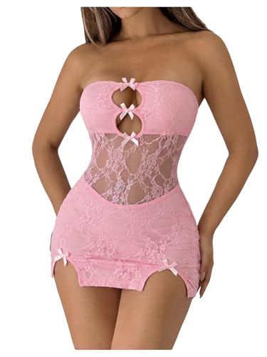 Image of Milumia Women's Strapless Cut Out Mesh Sheer Mini Tube Dress Sexy See Through Club Bodycon Night Out Rave Dresses