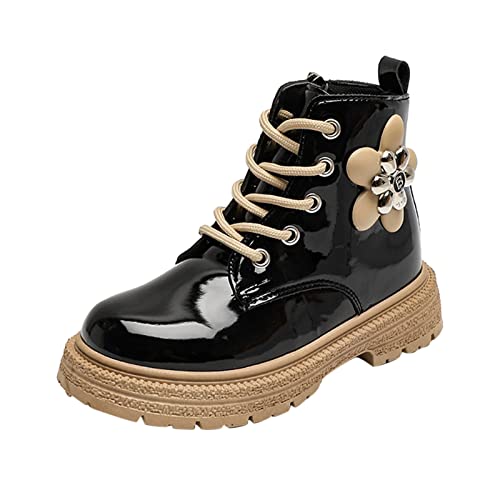 Boys Girls Winter Boots Waterproof Lace Up Glitter Mid Calf Boots Shoes with Side Zipper for Toddler/Kid/Big Kid (A, 10.5-11 Years Big Kids)