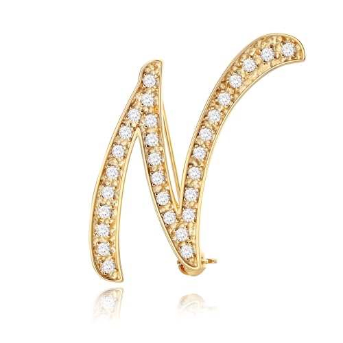 Image of Cicy Bell A-Z Initial 26 Letter Brooch Pins 18k Gold Plated Cubic Zirconia Breastpin Name Personalized Gifts for Women Men