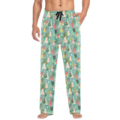Mens Cotton Pajama Pants Sleep Lounge Pj Bottoms Sleepwear with Pockets Drawstring S Christmas Tree