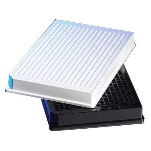 Corning 3895BC Generic Bar Coded Polystyrene 1536 Well Microplate, Black, Clear Bottom, NBS, No Lid (Pack of 50)