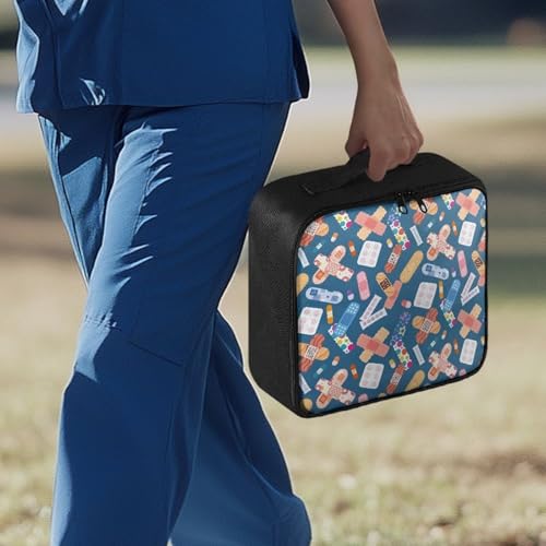 Image of Gomyblomy Band-Aid Print First Aid Kit Empty Portable First Aid Kits Bag for Business Travel Medium Emergency Medical Kit for Cars Home Medicine Bag Blue Medical Supplies Organizer