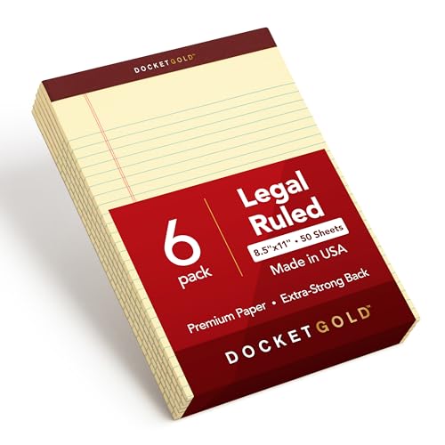 TOPS Docket Gold Premium Legal Pads, 8.5 x 11.75, Canary, 50 Sheets, 6-Pack