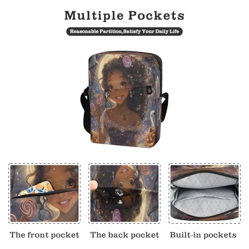 Crossbody Bag African American Black Grils Halloween Pumpkin Messenger Bag for Women Men Purse Shoulder Bag Satchel Bag with Adjustable Strap 214B88972