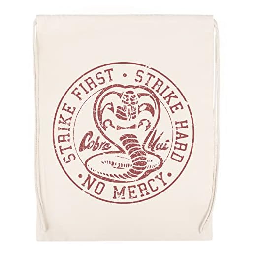 Cobra Kai Strike First Hard No Mercy Distressed Beige Deporte Bolsa el Gimnasio Duradera Respetuosa con el medio ambiente Drawstring Gym Bag