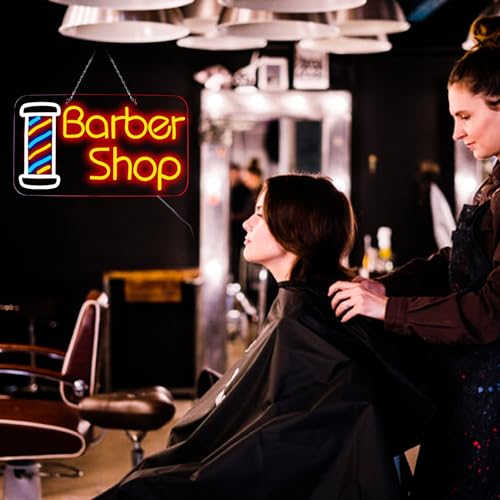 Image of Barber Shop Neon Signs for Wall Decor Open Neon Lights for Bedroom Led Signs Suitable for Barber Shops Hair Salon Art Unique Gift for Hairdresser 16.1 * 9 Inch(Red + Blue + White)