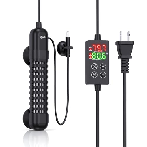 Image of SEAOURA Small Aquarium Heater, 50W Fish Tank Heater 5-10 Gallon, Temp Probe | Adjustable Max & Min Temp Protection, 5.7 IN Submersible Heater with Auto Power-Off Intelligent Controller Fresh /Saltwater