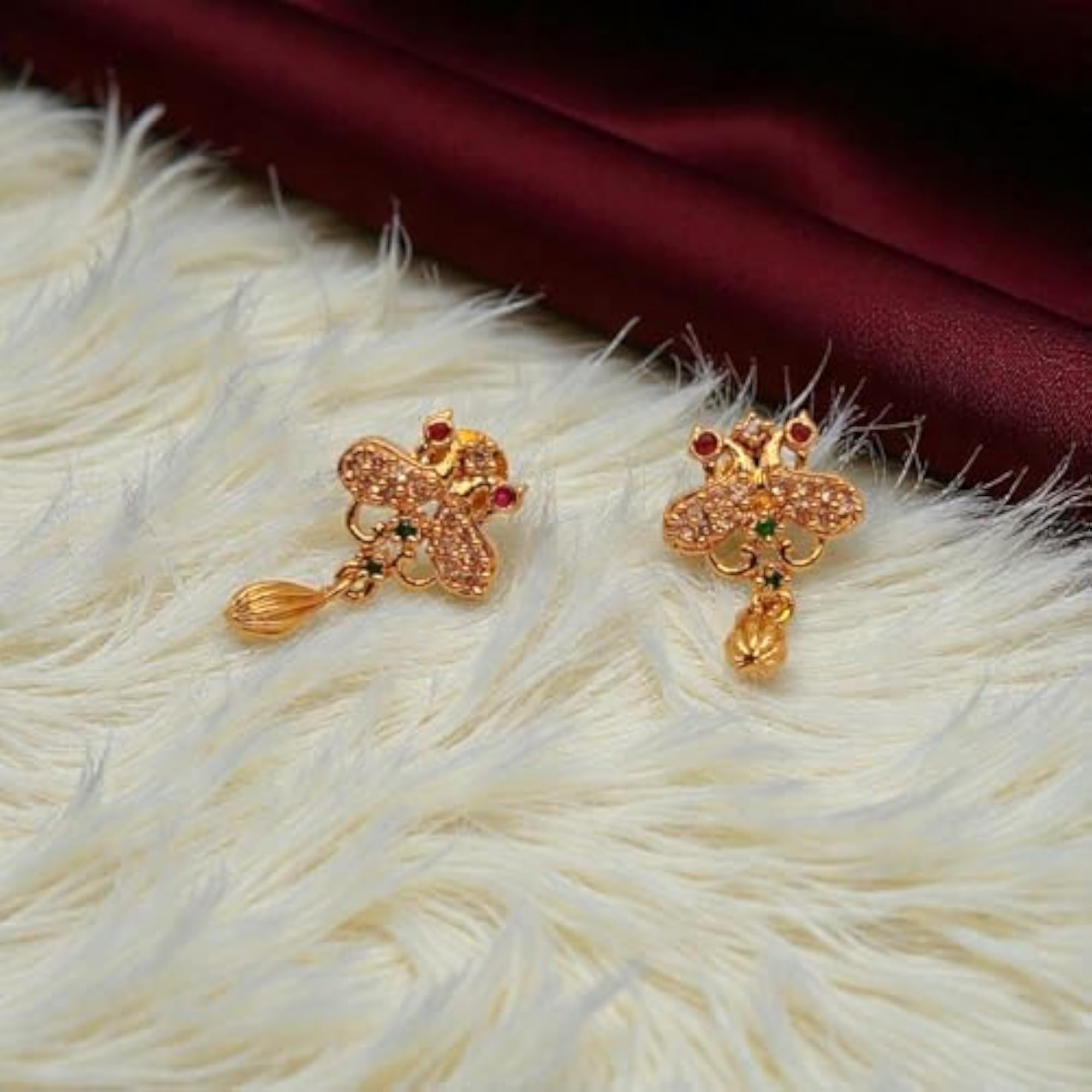 Women's Trendy Multicolor Stone Drop Earrings, Gold Plated