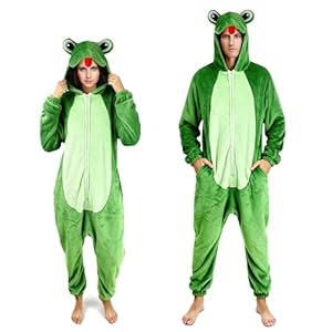 ORIENTOOLS Unisex Erwachsene Pyjama Schlafanzug, Plüsch Damen Herren Onesie Jumpsuit Einhorn Tier Kostüm Halloween Karneval Kostüm (DE/NL/SE/PL, Alphanumerisch, XL, Regular, Regular, Frösch)