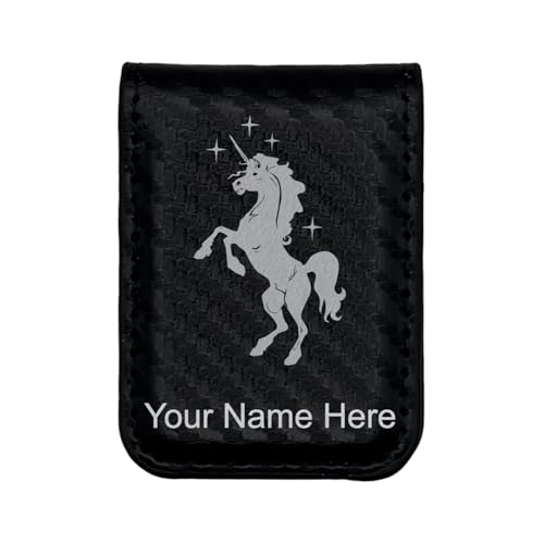LaserGram Slim Magnetic Money Clip, Unicorn, Personalized Engraving Included (Carbon Fiber Black with Silver)