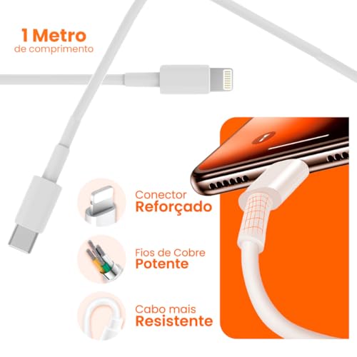 Cabo de Celular Compativel com iPhone/Lightning + USB-C de 1m, Turbo 30W Ultrarrápido, Silicone Refo