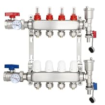 Heating Radiant Manifold ,4 Loops Hydronic Floor Heating System with 1/2" PEX Tube Adapters,Stainless Steel Heat Pex Manifold