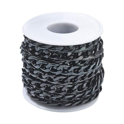 Ipotkitt 16.40 Feet(5m)/Roll Black Aluminium Curb Chains Unwelded Cuban Link Chains Roll with Spool for Bracelet Necklace DIY Crafts Jewelry Making