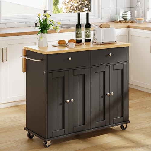 JY QAQA 39" Kitchen Island on Wheels with Storage Cabinet