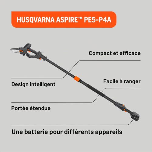 Husqvarna – Élagueuse à batterie avec perche télescopique – Capacité de coupe 75 mm – Longueur guide 12 7 cm – Poignée anti dérapante pour usage pro - vue 5