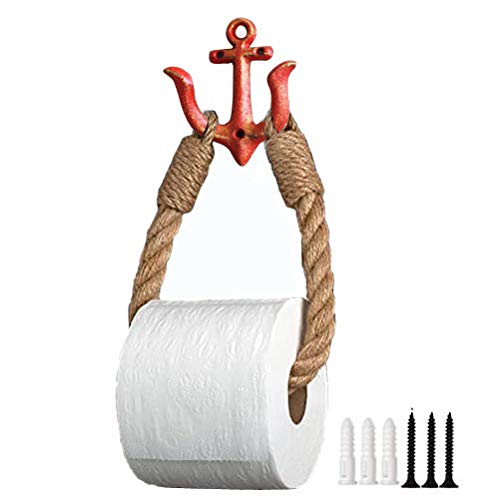 Nautical Rope Toilet Paper Holder Antique Bathroom Towel Holder Tie-back Curtain Rack Wall Mounted Metal Anchor Hook Design for Beach Themed Bathroom Decor - Image 2