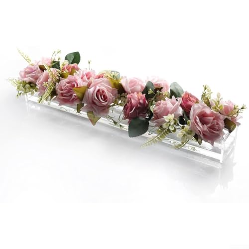 Besttoolifes Centre de table floral rectangulaire de luxe pour table de salle à manger – Long vase à fleurs rectangulaire en acrylique transparent – Vase...