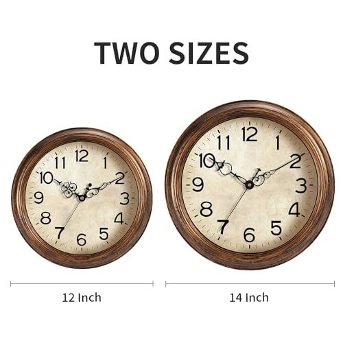 Image of KECYET 12 Inch Silent Wall Clocks Battery Operated Retro Wall Clock Antique Clock Vintage Decorative for Kitchen Living Room School Bedroom(Gold)