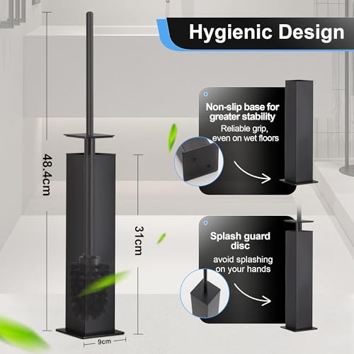 Image of BVL Toilet Brush and Holder Set Black Stainless Steel 304 Square Freestanding Toilet Brush for Bathroom