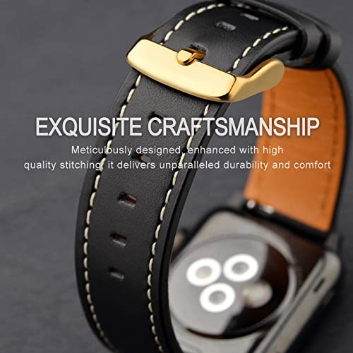 Image of ANNEFIT 21mm Watch Band with Gold Buckle, Quick Release Genuine Leather Replacement Strap (Black)