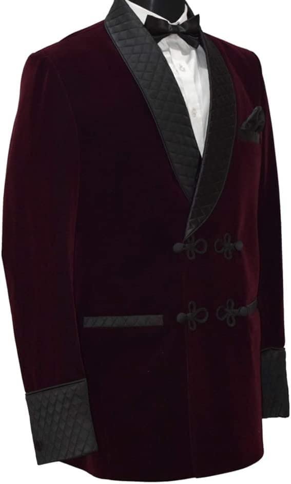 Men's Velvet Smoking Jacket Warm Double Breasted Smoking Robe Wedding Party Tuxedo Blazer Coat3