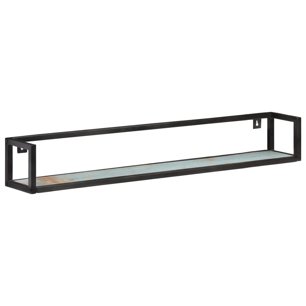 Bastidores de pared 2 PC. 120 cm viejo madera maciza | Marco de hierro negro, capacidad de carga de 50 kg por estante, estilo industrial, juego para sala de estar