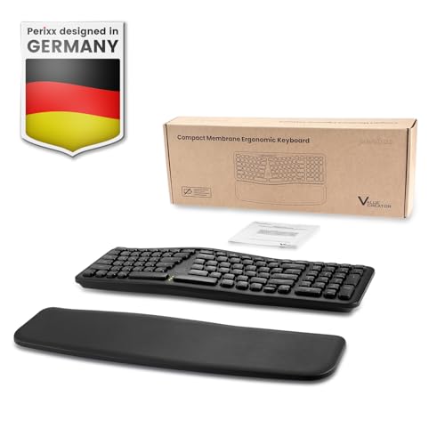 Image of Perixx PERIBOARD-636B US, Wireless Ergonomic Compact USB Keyboard - Wireless 2.4G Technology - Build-in Number Pad - Detachable Wrist Rest - - Silent Typing - Black