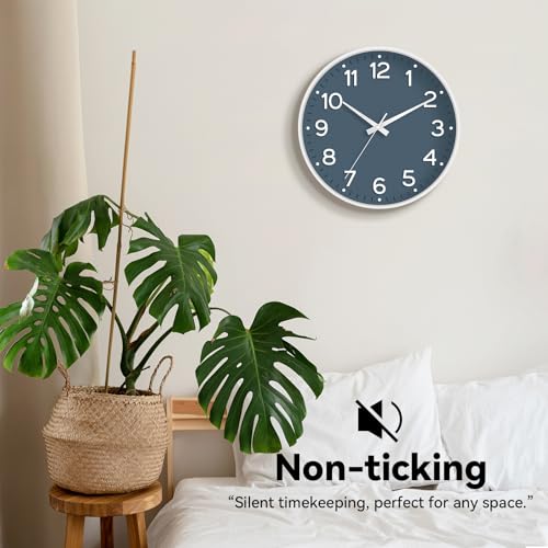 Image of Roymnie Wall Clock, Silent Wall Clocks Battery Operated 8 Inch-Modern Non Ticking Analog Clock Decorative for Kitchen Office Bathroom Bedroom(Azure Blue)