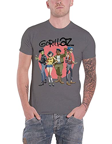 Gorillaz - Camiseta Foto de Grupo de Algodón para Adultos Unisex (M) (Gris Carbón)