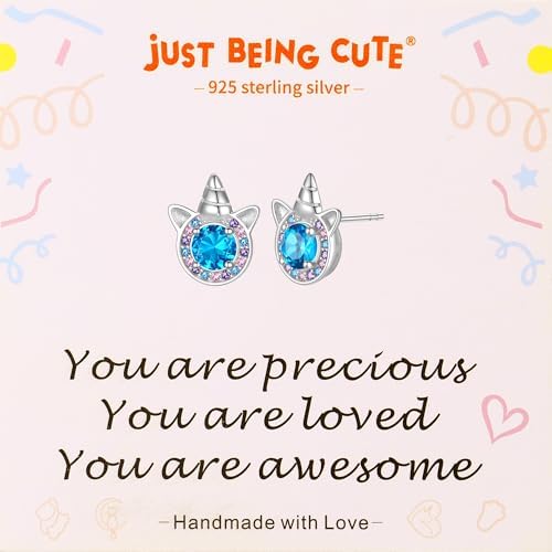 Birthstone Earrings for Girls, 925 Sterling Silver Stud Earrings ...