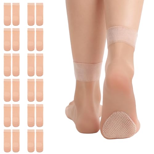 Giantree - Giantree 12 Paar Nylonstrümpfe Damen, Durchsichtiges Söckchen mit Rutschfeste Unterseite Kurze Durchsichtiges Sommersocken Beliebte Atmungsaktive Trachtensocken Nylonstrümpfe (Hautfarben) - -12%