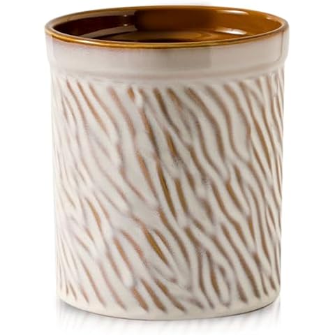 HVH Kitchen Utensil Holder for Countertop, 6 x 7 inch Large Utensil Holder, Ceramic Utensil Crock, Farmhouse Kitchen Décor, Big Utensil Holder, Deep and Heavy, Texture (Sand Color) Cover
