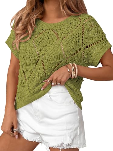 Image of Cakulo Womens Crochet Crop Tops 2026 Summer Short Sleeve Hollow Out Boho Sweater Beach Vacation Cruise Resort Wear