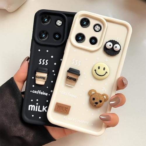 Image of COLORflow Back Cover Compatible with Motorola Moto Edge 50 Neo 5G | Cute Fun Cartoon 3D Ball Coffee Silicone Case (White) | Designer Camera and Body Protected Back Cover