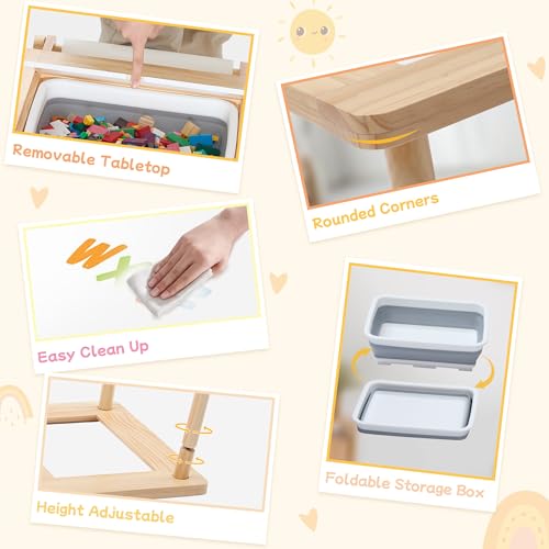 Sensory-Table-and-Chair-for-Toddlers-2-8-Wood-Kids-Activity-Table-with-Storage-Bins-Toddler-Play-Table-with-Roll-Holder-for-Drawing-Paper-Kids-Art-Table-with-Double-Sided-Graffiti Sensory Table and Chair for Toddlers 2 8 Wood Kids Activity Table with Storage Bins Toddler Play Table with Roll Holder for Drawing Paper Kids Art Table with Double Sided Graffiti