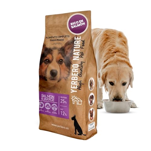Yerbero Nature Comida para Perros de Salmón y Arroz - Pienso de 10kg para Perros de Tamaño Mediano y Grande – Comida Premium de Alta Digestibilidad Rica en Salmón – Ingredientes para Nutrición Óptima