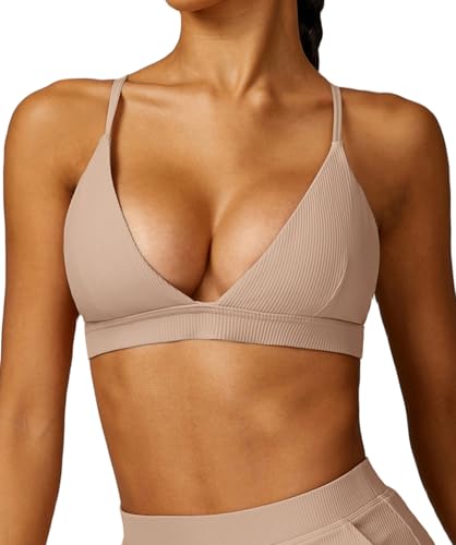Soutien-gorge de sport à col en V profond rembourré faible impact