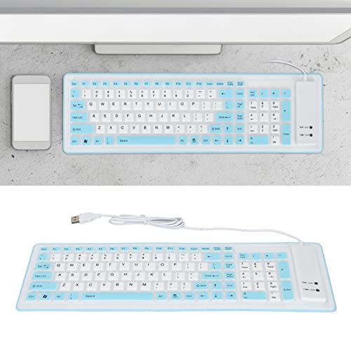 SustVita Foldable Silicone Keyboard, 103 Keys USB Wired Mute Typing, Weatherproof Design for Laptops and PCs (Blue)
