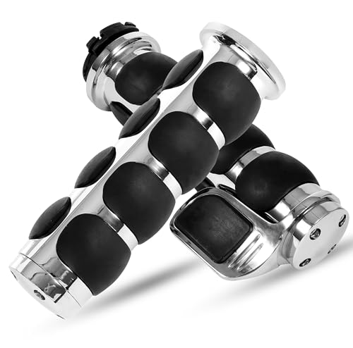 INNOGLOW Motorcycle Hand Grips 1' Universal Non-Slip Handgrips Handlebar Grips with Throttle Assist Chrome Black Aluminum Rubber for Harley Kawasiki Suzuki Cruisers