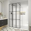 Bathroom Shower Door,35" W x 72" H Shower Glass Panel,Walk-in Shower Screen,Clear Tempered Glass Shower Panel with Matte Black Rod No Glue Required