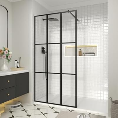 Bathroom Shower Door,35" W x 72" H Shower Glass Panel,Walk-in Shower Screen,Clear Tempered Glass Shower Panel with Matte Black Rod No Glue Required