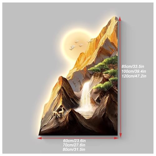 Pintura LED de paisaje chino con fuente de alimentación enchufable para sala de estar, oficina, decoración de entrada