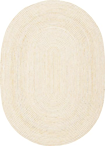 Image of ALBY Braided Collection Oval Gold /Ivory BRD905D Handmade Country Cottage Reversible Wool Entryway Foyer Living Room Bedroom Kitchen Area Rug (2x3 feet)