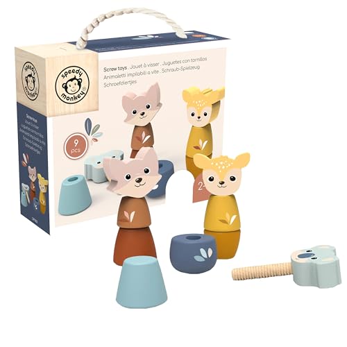 Image of SPEEDY MONKEY Wooden Screw Toys for Toddlers 24m+ Animal Nuts Bolts Set | animal shapes, screw twist pieces, nuts and bolts for kids, preschool toys, STEM threading problem solving, fine motor, build