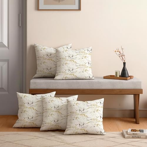 Image of Jaipur Weaves Cushion Cover 16 Inch X 16 Inch - Set of 5, Modern Print 180 GSM Decorative Soft Cushion Covers for Sofa /Bed /Chair, Gift for Home Decor (Minimalist Marble, 5)